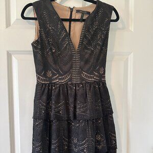 BCBG Max Azria Black and nude lace midi wedding dress size 4